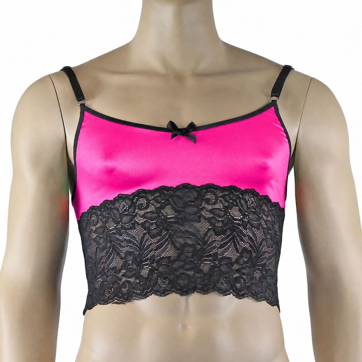 Mens Risque Camisole Top Boxer Briefs with Garters Neon Pink & Black Lace