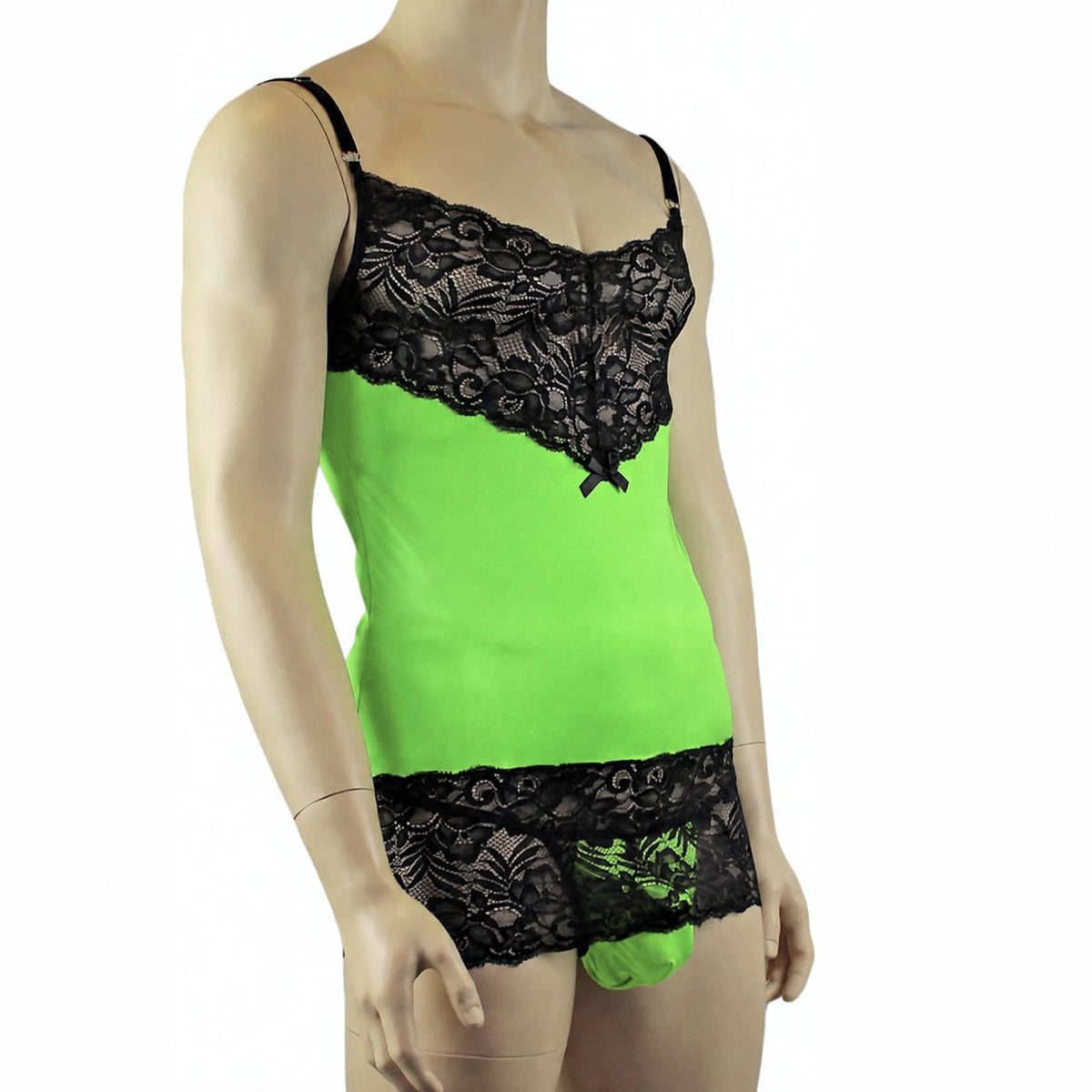Mens Risque Camisole Mini Dress Chemise & G string Green & Black