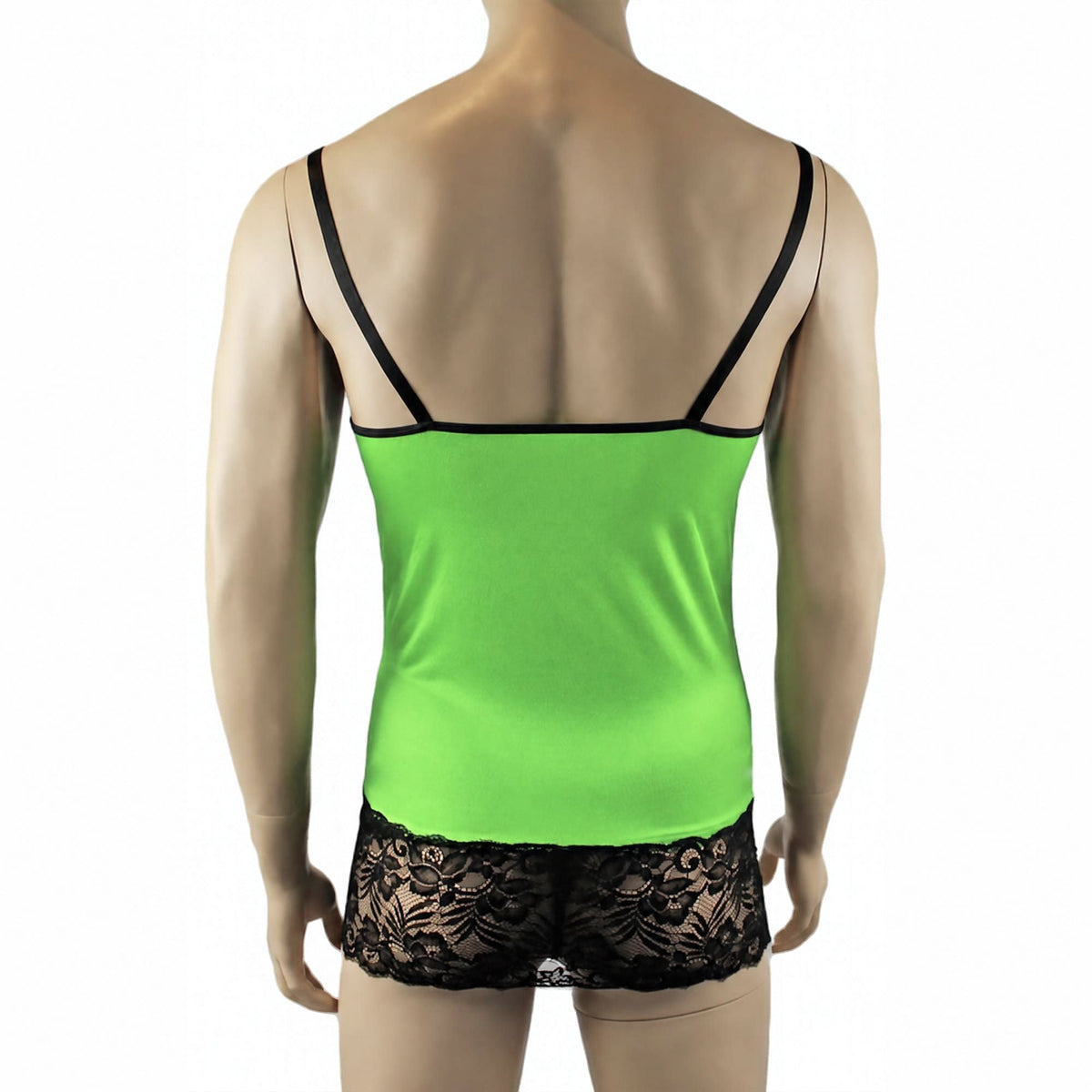 Mens Risque Camisole Mini Dress Chemise & G string Green & Black