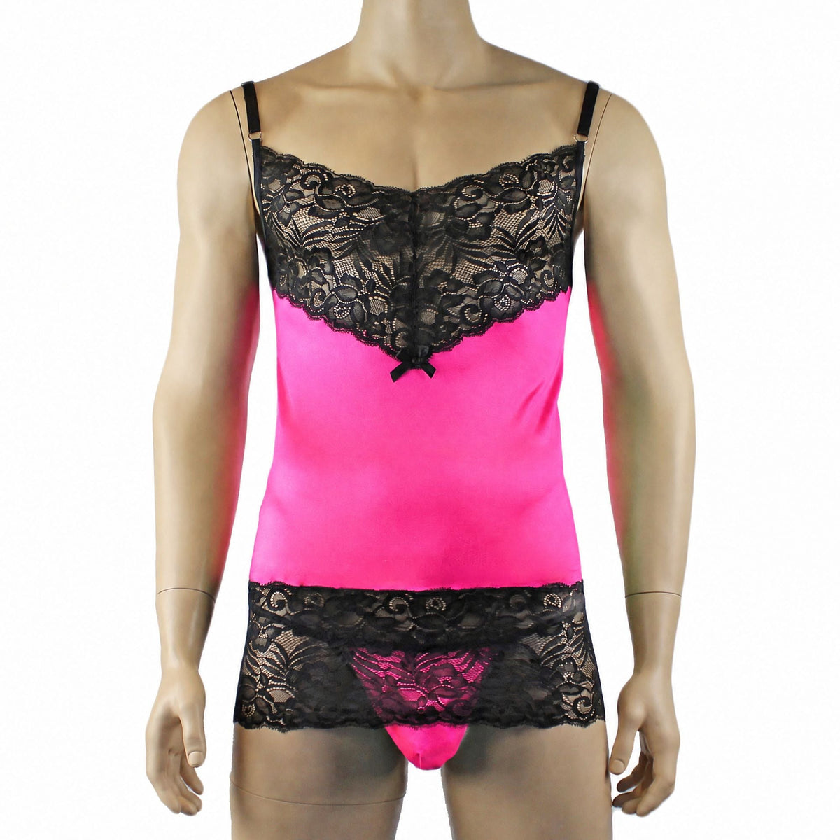 Mens Risque Camisole Mini Dress Chemise & G string Pink & Black