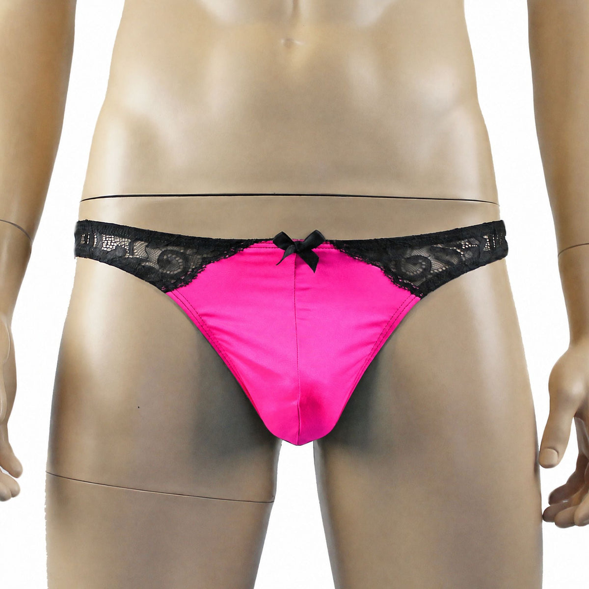Mens Risque G string Thong Neon Pink and Black Lace