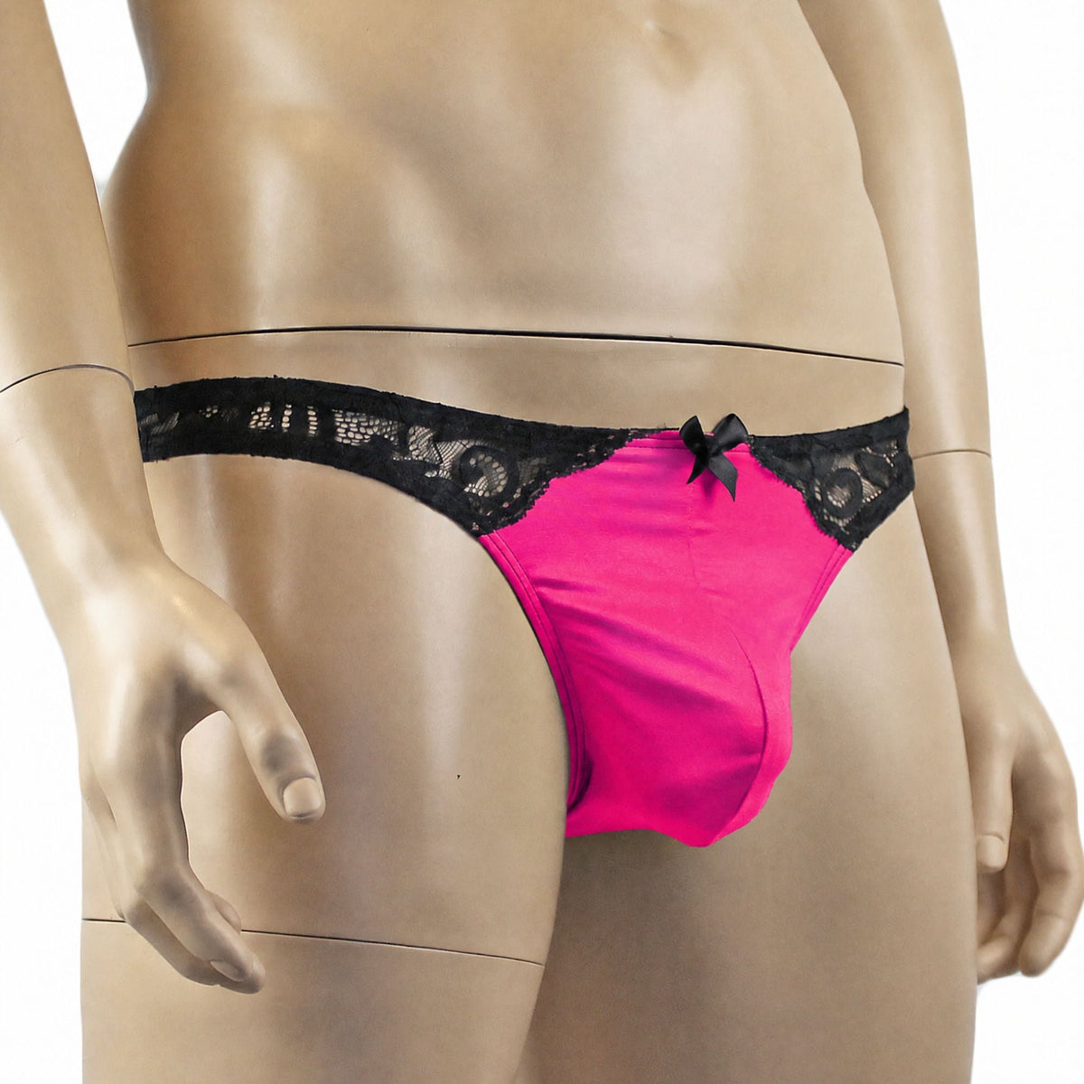 Mens Risque G string Thong Neon Pink and Black Lace