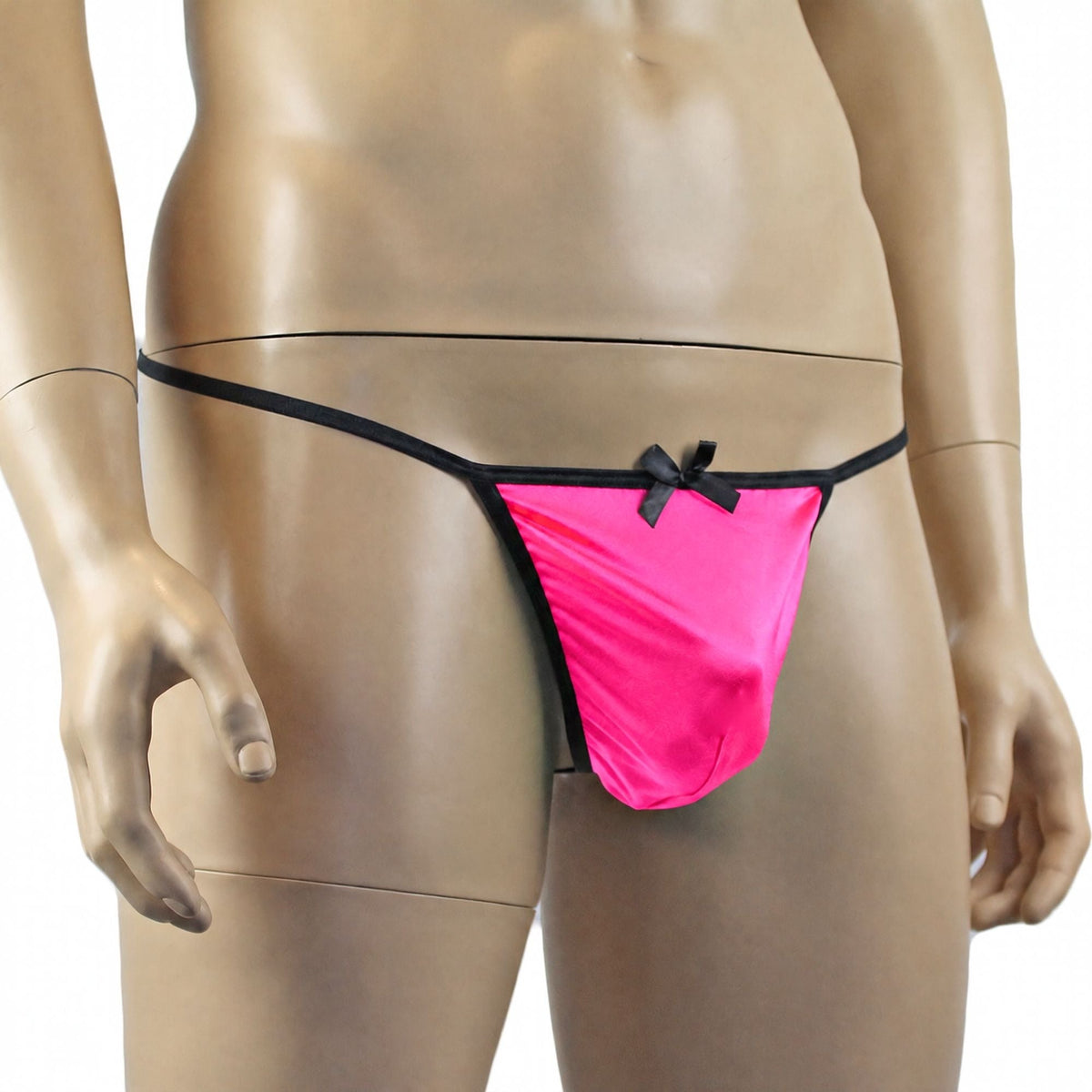 Mens Risque Stretch Spandex Pouch G string with Bow Neon Pink