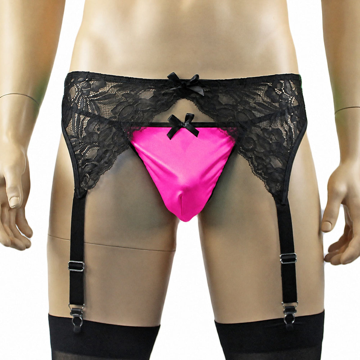 Mens Risque Garterbelt with Adjustable Garters Neon Pink & Black