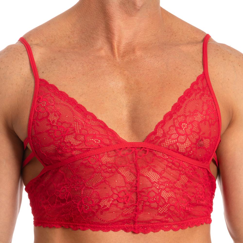 JCSTK - Mens Secret Male Lacey Bra Crop Top Red