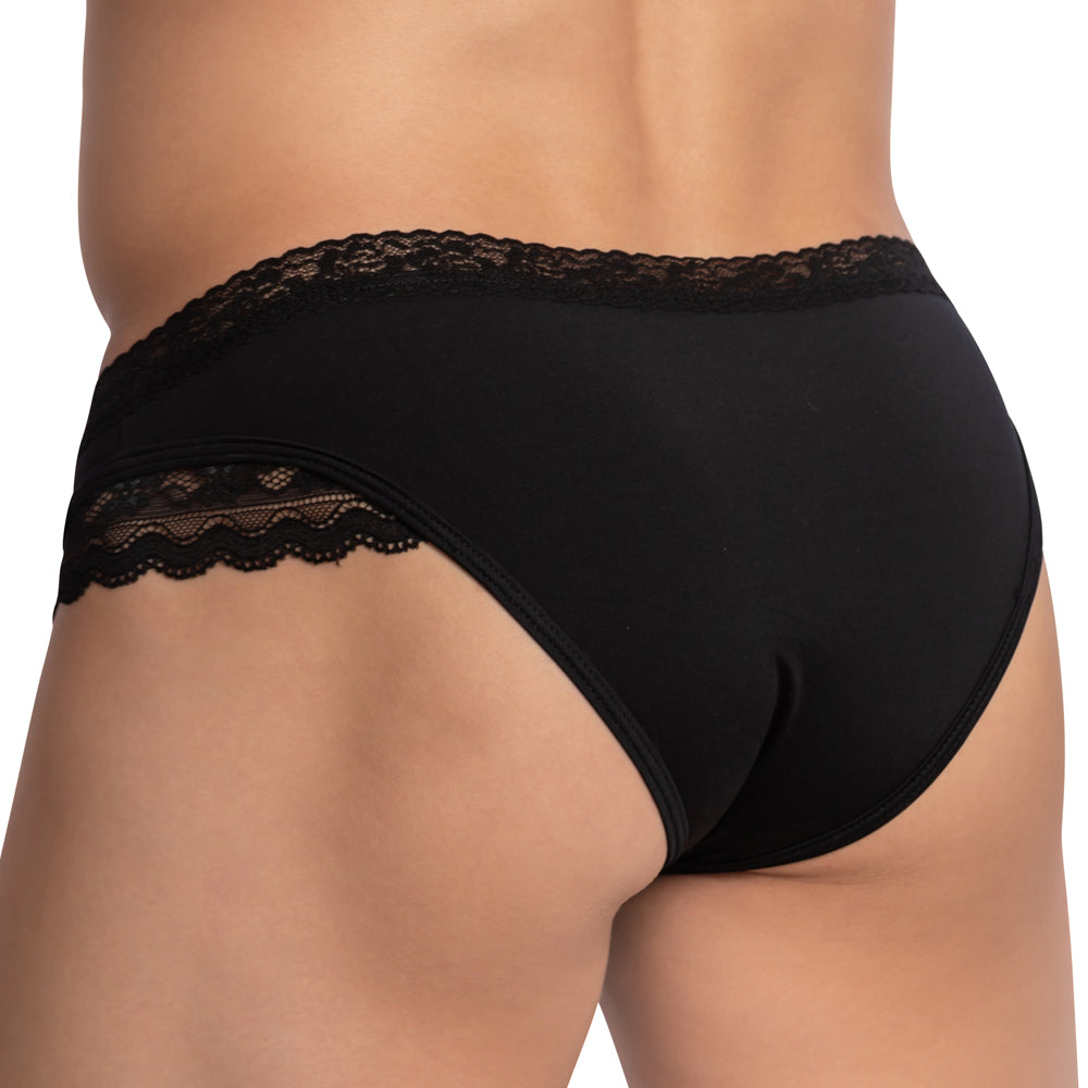 Secret Male SMI062 Lacy Sides Overlay Solid Bikini Mens Lingerie Black