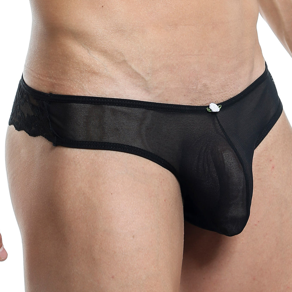 JCSTK - Mens Secret Male Underwear Mesh and Lace Thong Black