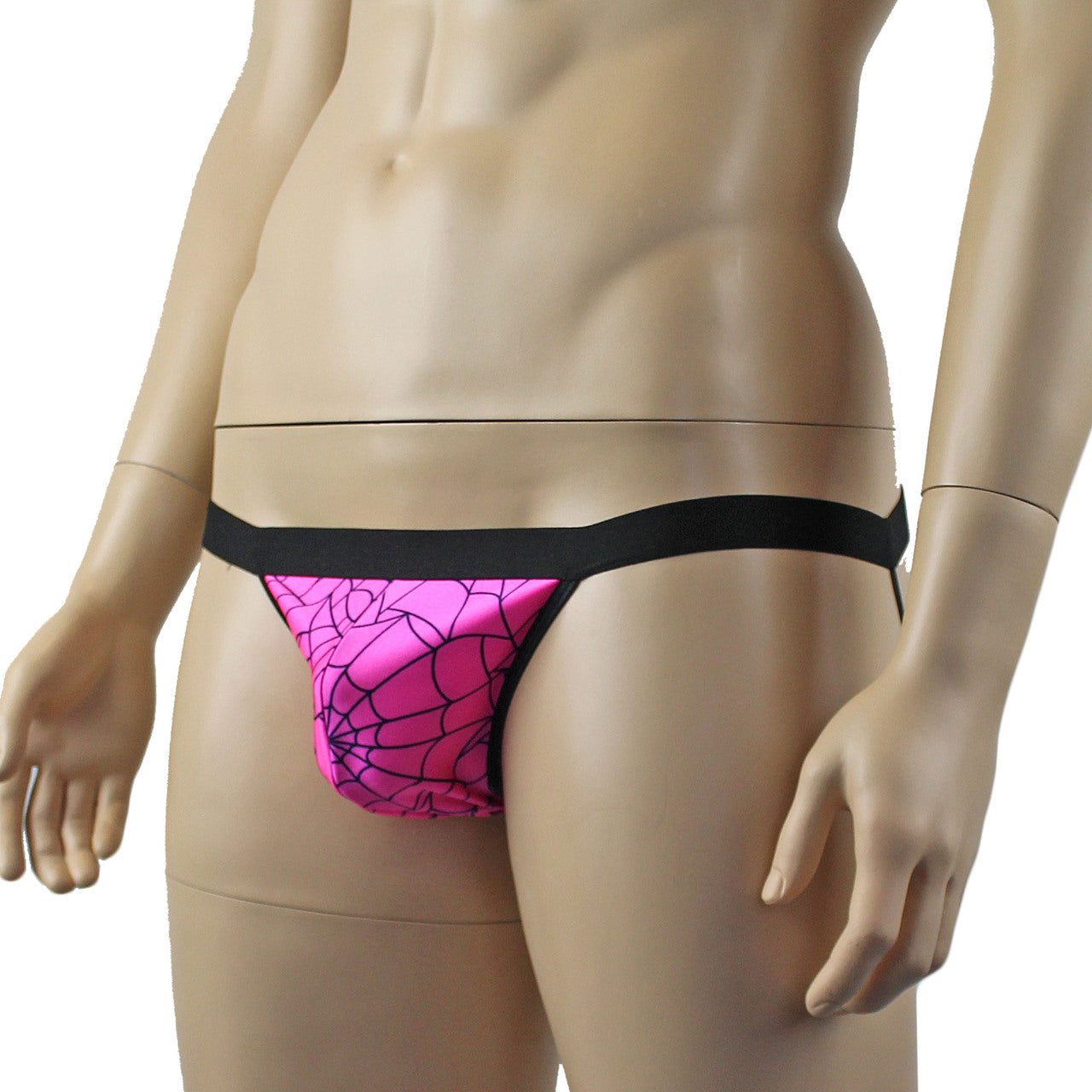 Mens Spider Web G string Thong with Band Hot Pink