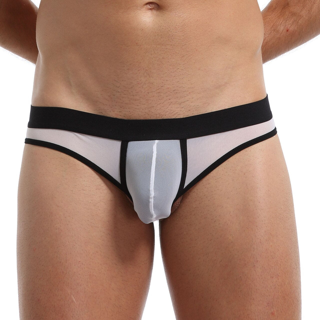 SALE - Mens Stretch Polyamide and Spandex Mesh Thong White