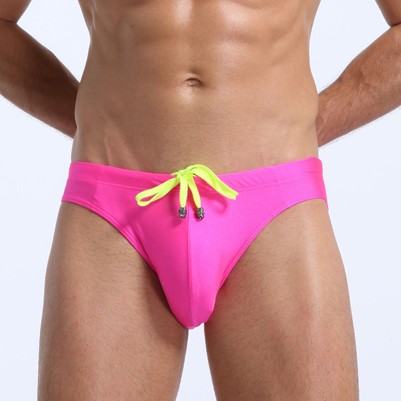 Mens Spandex Swimwear Bikini Brief Hot Pink