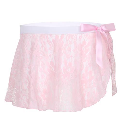 Mens Sissy Lace Mini Skirt Pink with Adjustable Tie