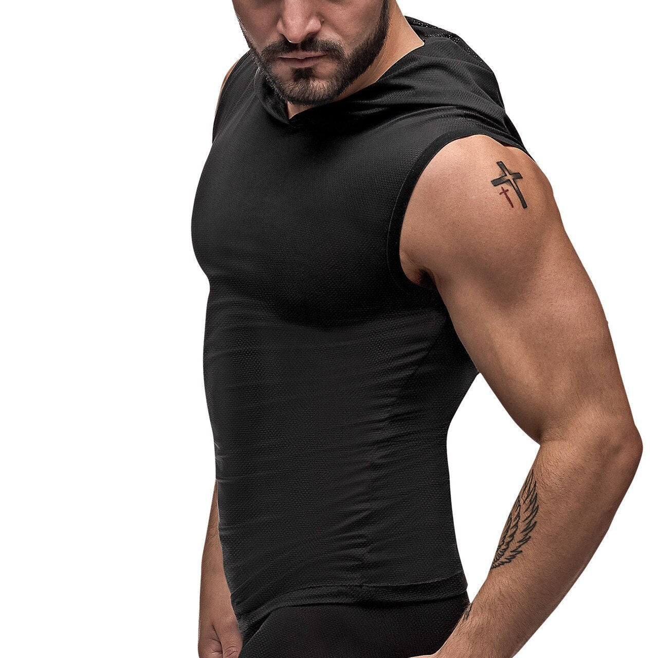 Mens Hooded Tank Top Black