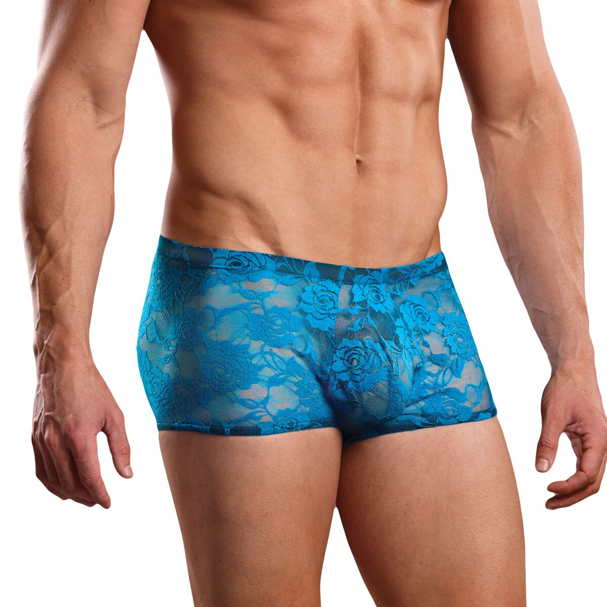 Mens Stretch Lace Boxer Brief Turquoise