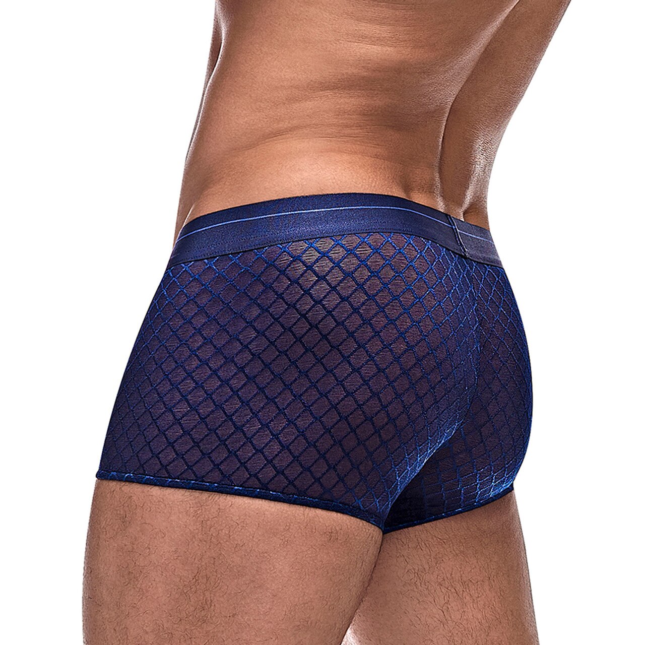 Mens Male Power Sheer Diamond Mesh Mini Shorts Navy