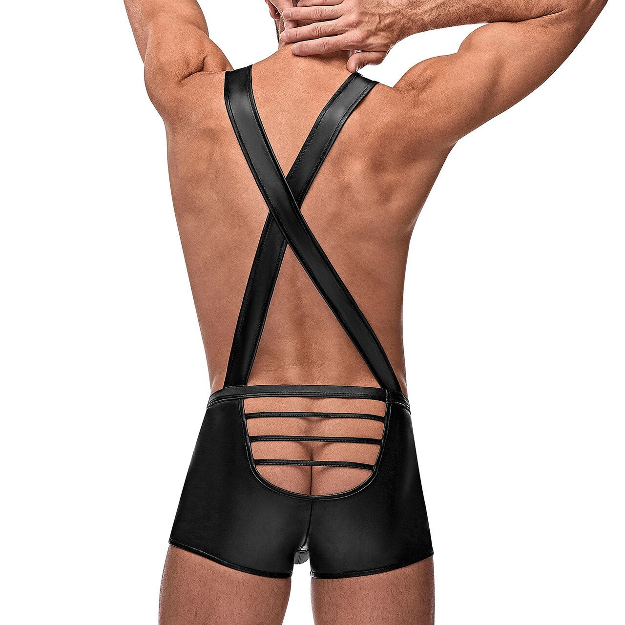 Mens Male Power Matt Wetlook Sling Shorts with Strapped Cutouts Black