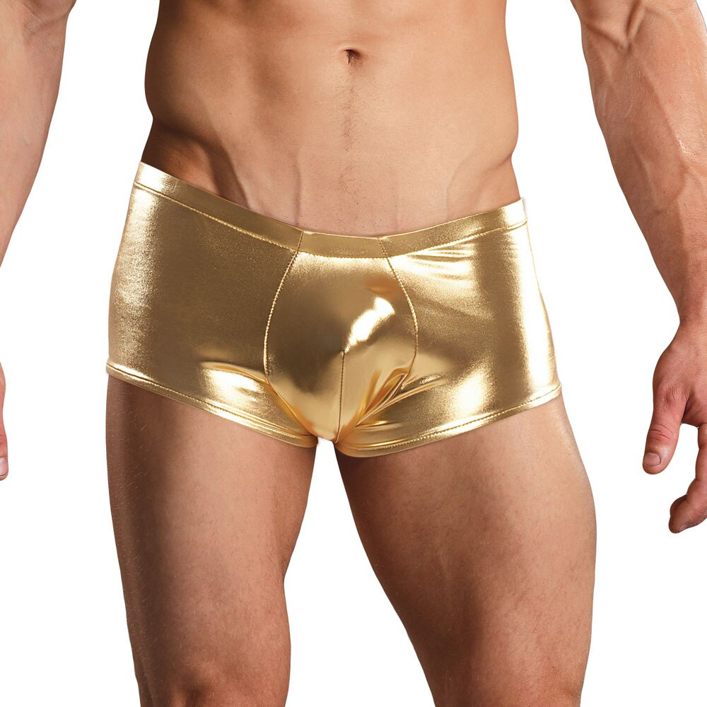 Mens Metal Lycra Pouch Short Gold
