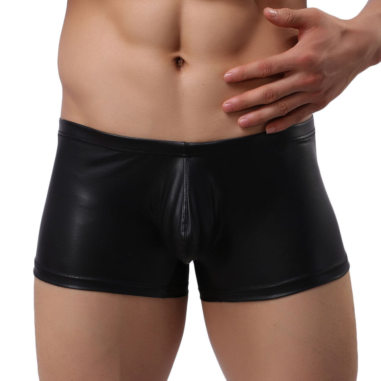 Mens Wetlook Boxer Shorts with Pouch Front Black