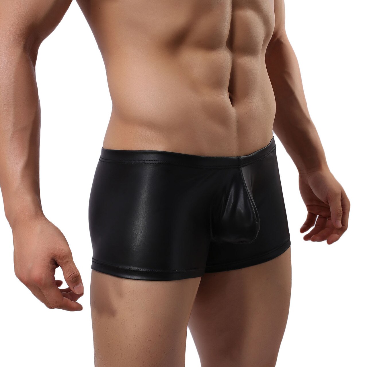 Mens Wetlook Boxer Shorts with Pouch Front Black