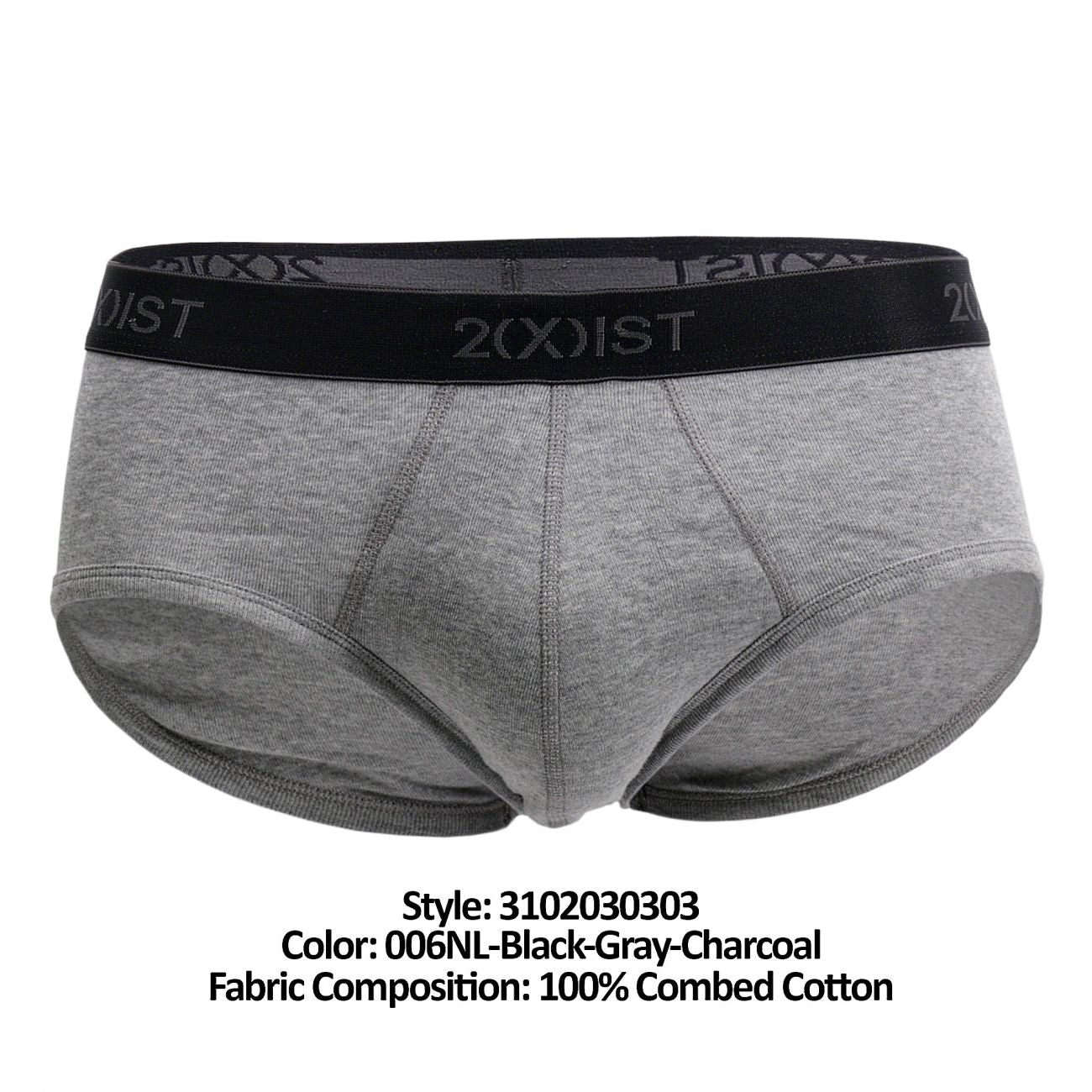 2(X)IST 3102030303 Cotton 3PK Contour Pouch Briefs Black Gray Charcoal