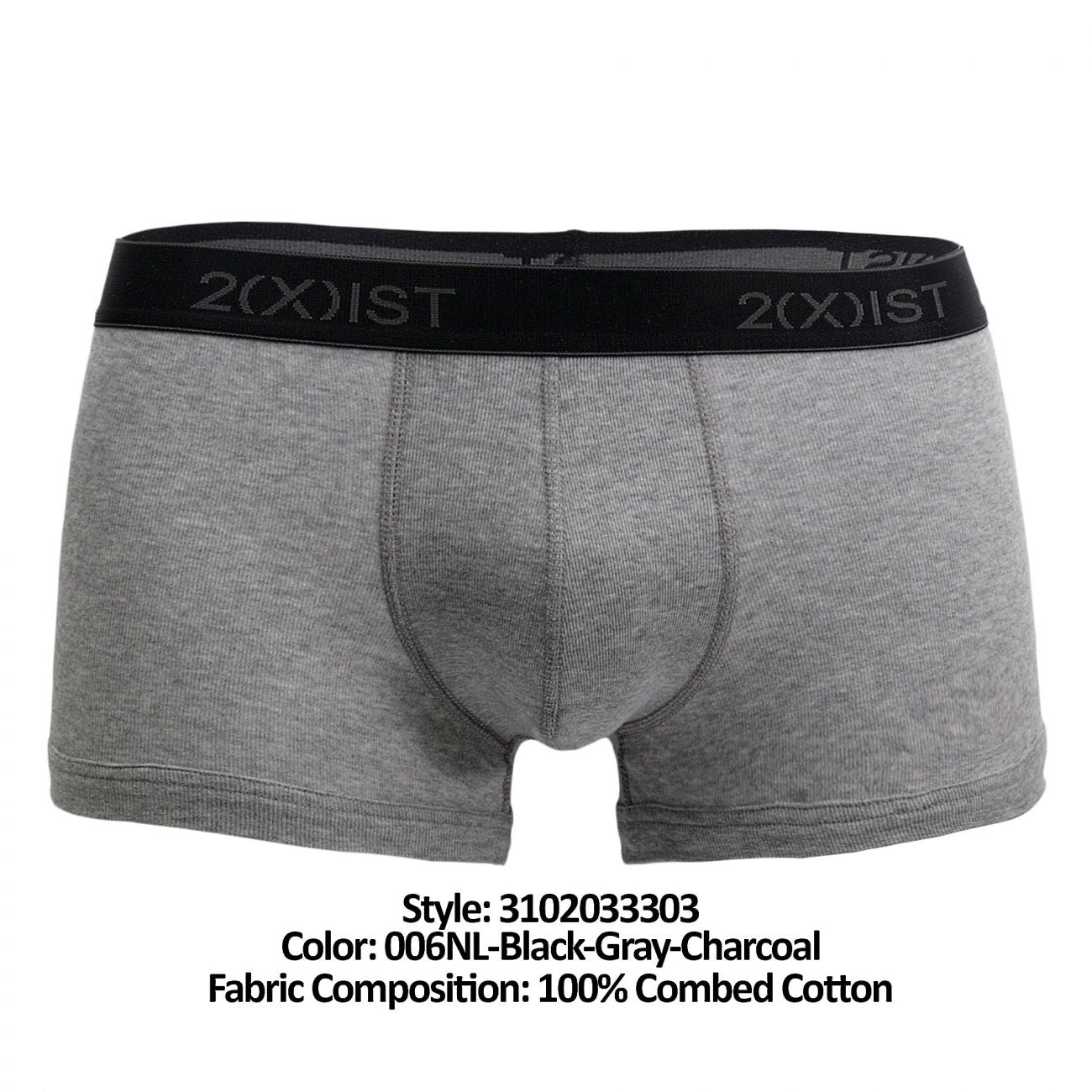 2(X)IST 3102033303 Cotton 3PK No-Show Trunks Black Gray Charcoal