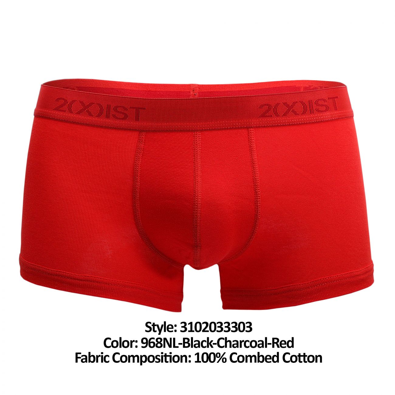 2(X)IST 3102033303 Cotton 3PK No-Show Trunks Black Charcoal Red