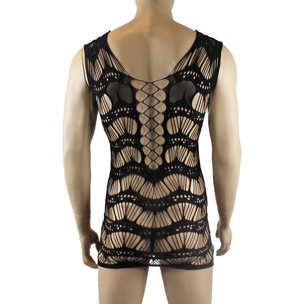 Unisex Stretch Micro Mini Dress Chemise with Strappy Detail Black