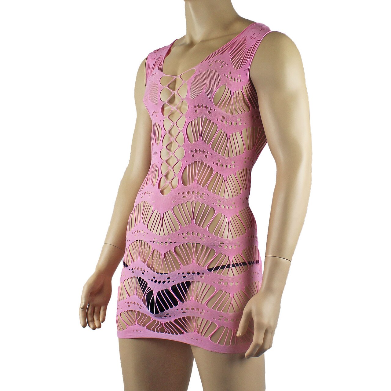 Unisex Stretch Micro Mini Dress Chemise with Strappy Detail Pink