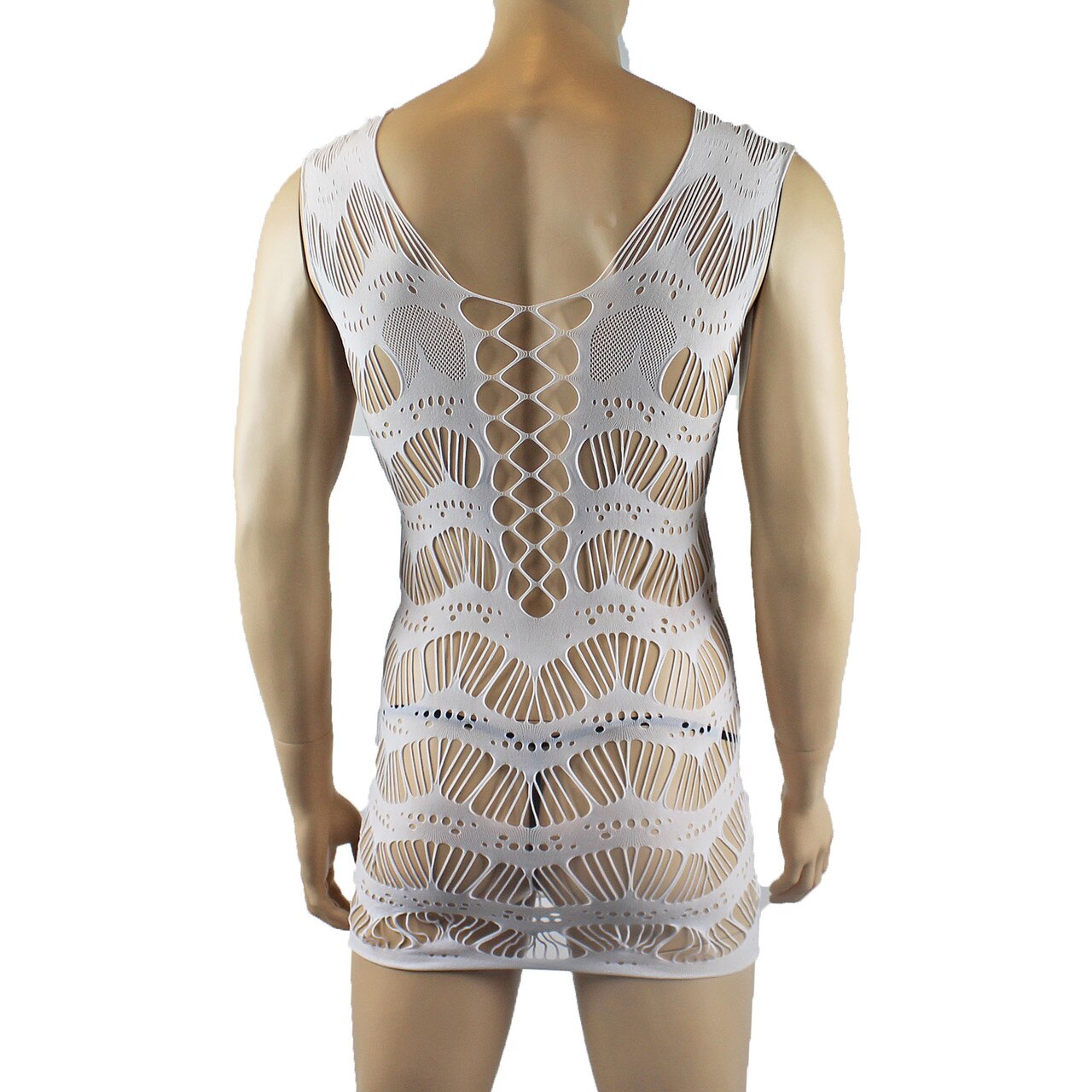 Unisex Stretch Micro Mini Dress Chemise with Strappy Detail White