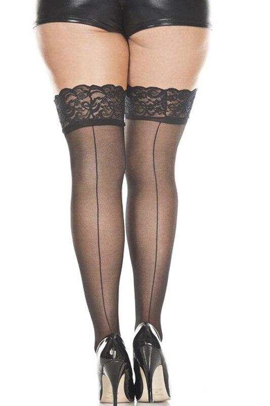Back Seam Silicone Stay Up Lace Top Stockings Black