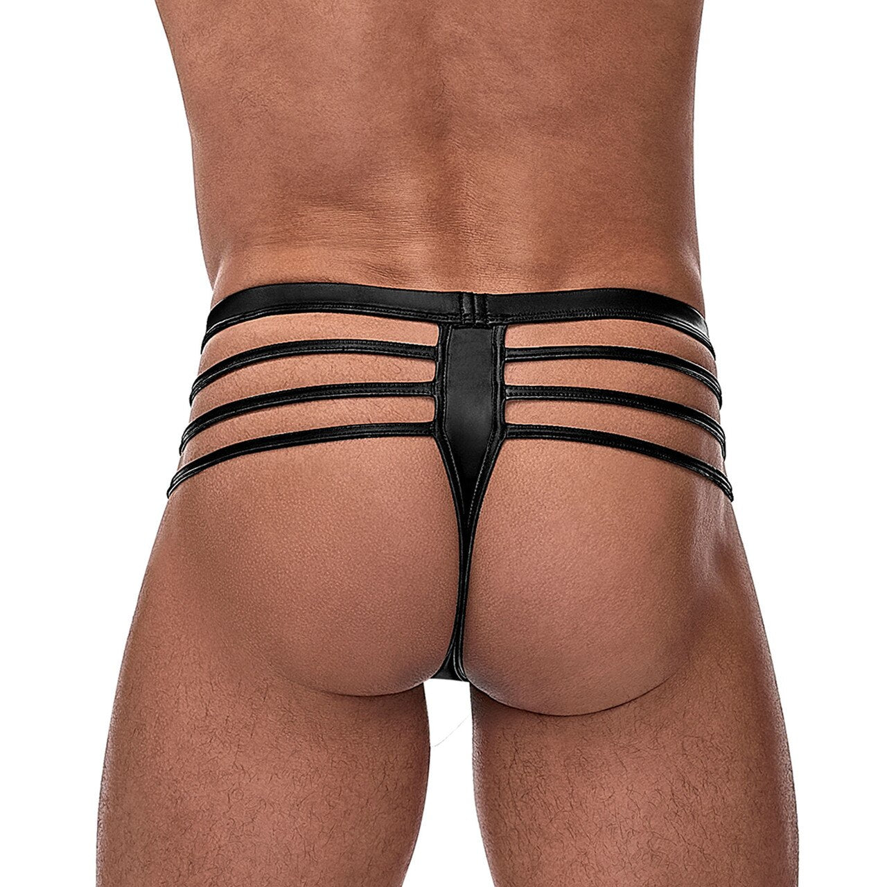 Mens Male Power Matt Wetlook Thong with Strapped Cutouts Black
