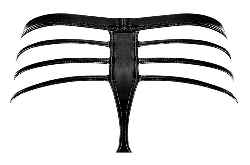 Mens Male Power Matt Wetlook Thong with Strapped Cutouts Black