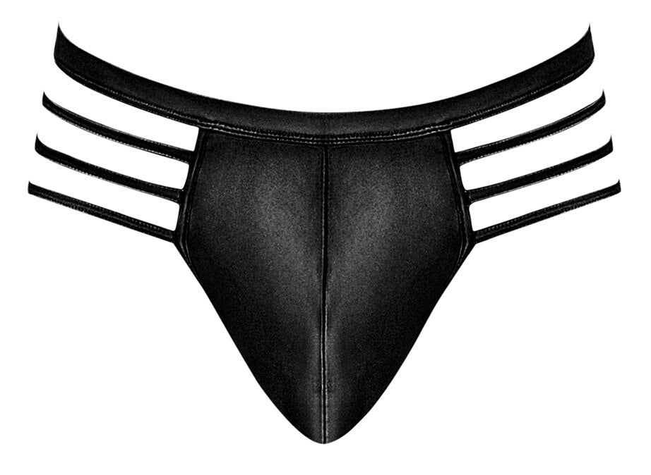 Mens Male Power Matt Wetlook Thong with Strapped Cutouts Black