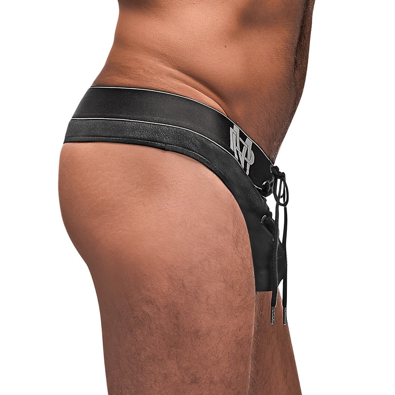 Mens Black Ice Lace Up Thong
