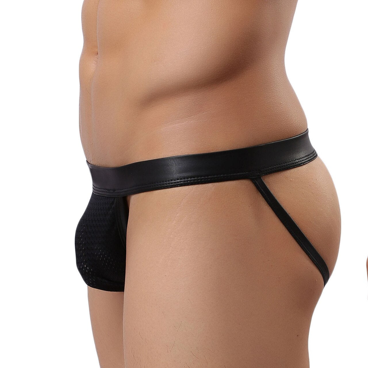Mens Wetlook Low Waist Jockstrap with Net Pouch