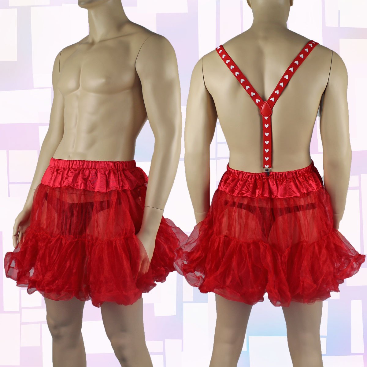 Mens and Ladies Frilled Mini Petticoat Skirt Red