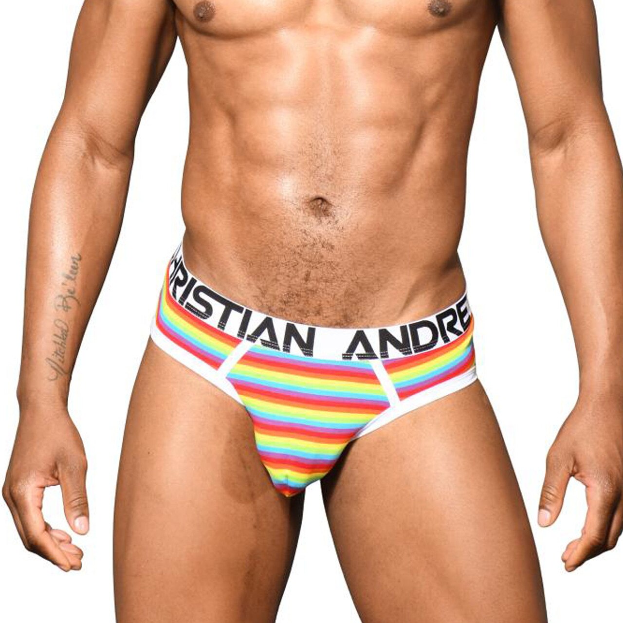 Mens Andrew Christian Pride Rainbow Stripe Love Brief w/ Almost Naked