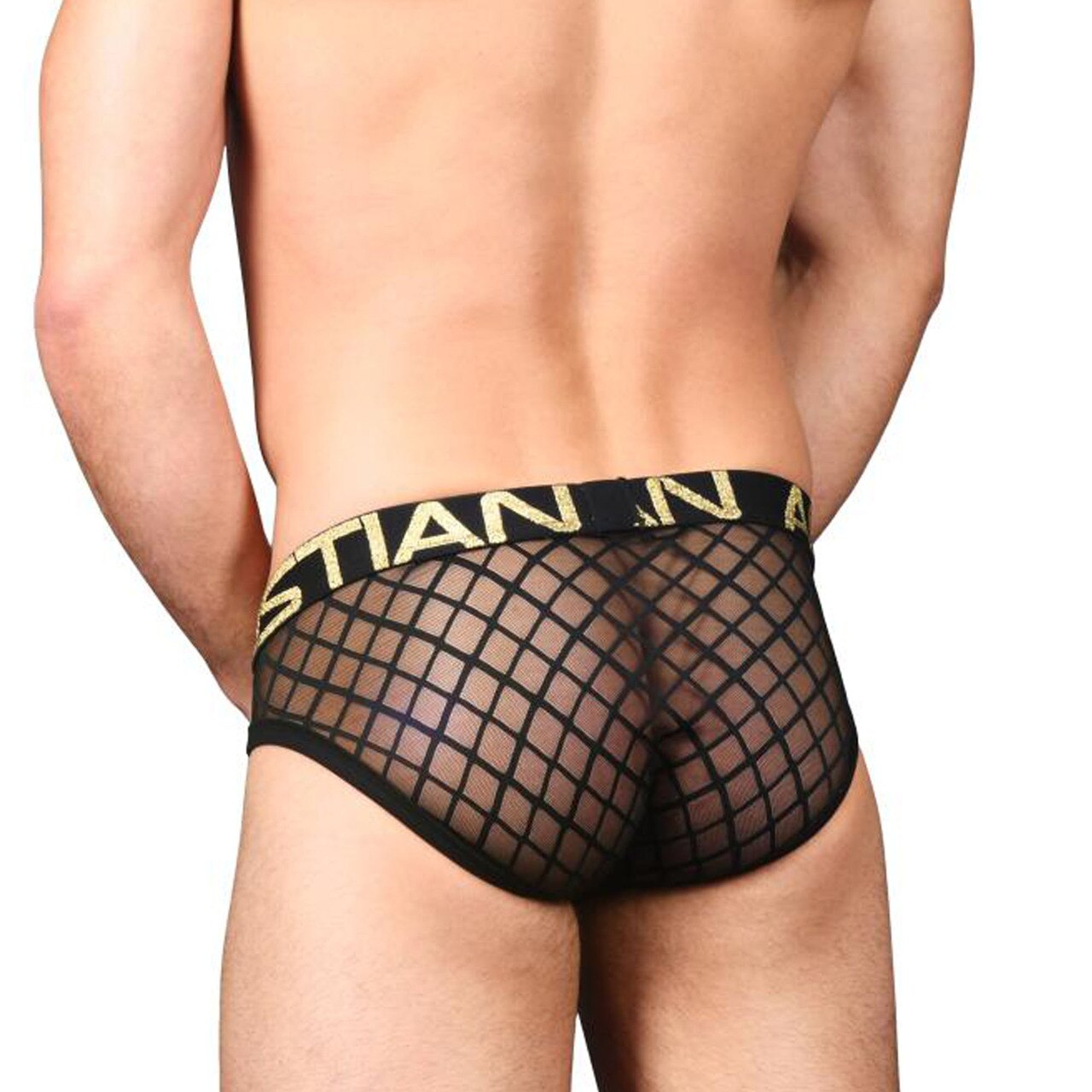 Mens Andrew Christian Lattice Lace Sheer Brief w/ Almost Naked