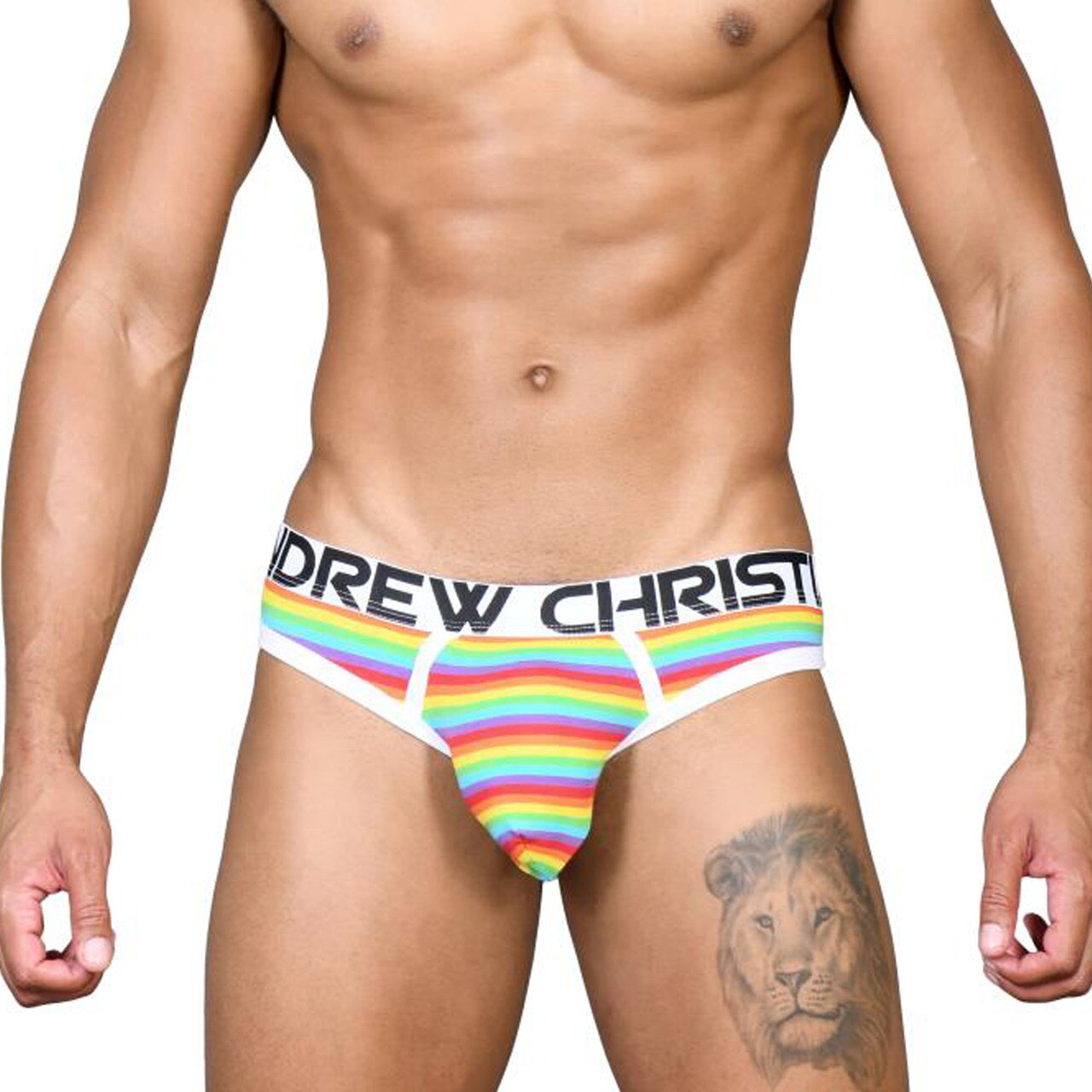 Mens Andrew Christian Pride Rainbow Stripe Thong w/ Almost Naked