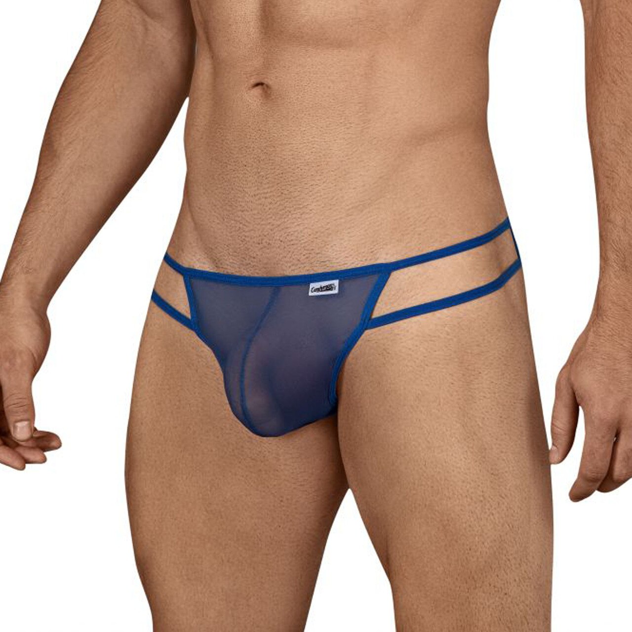 Mens Candyman Sheer Capri Thong with Open Sides Navy