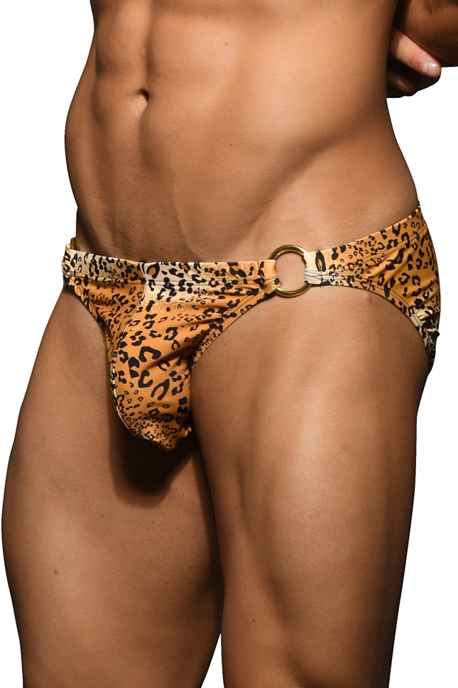 JCSTK - Andrew Christian Unleashed Mens Leopard Print Ring Bikini Swimwear Underwear w/ ALMOST NAKED® Printed