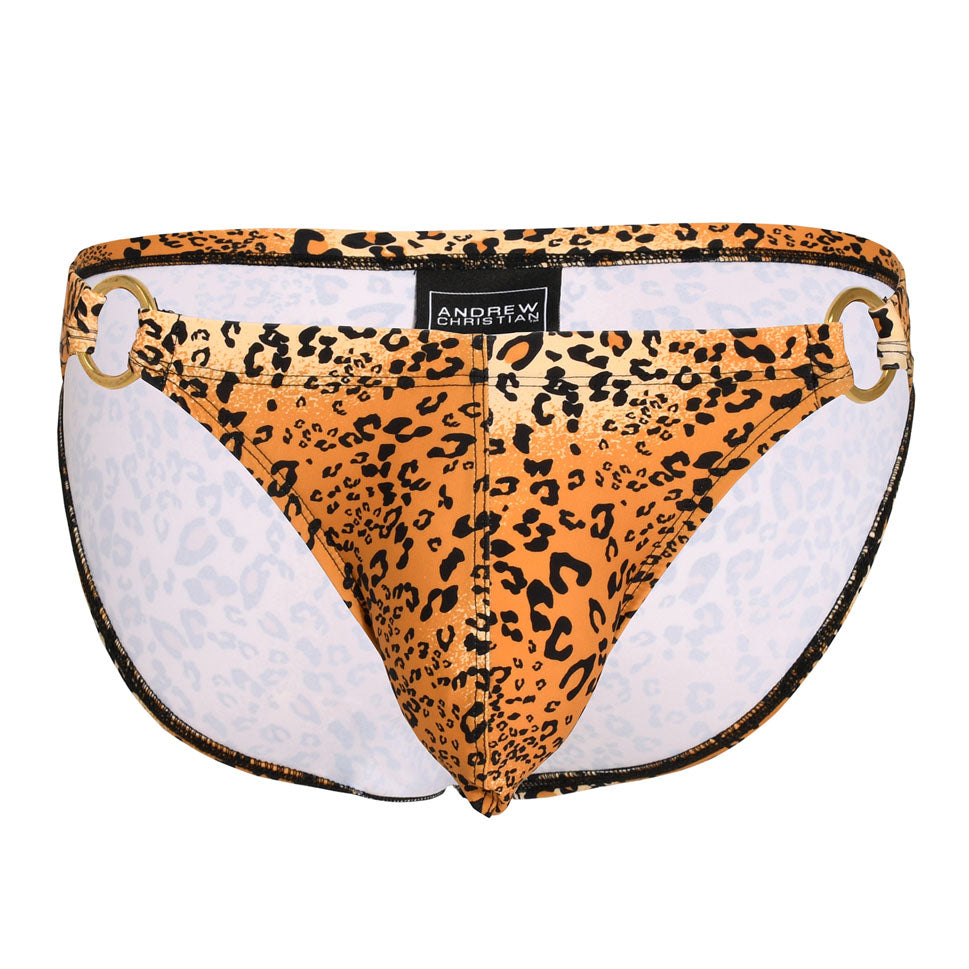JCSTK - Andrew Christian Unleashed Mens Leopard Print Ring Bikini Swimwear Underwear w/ ALMOST NAKED® Printed