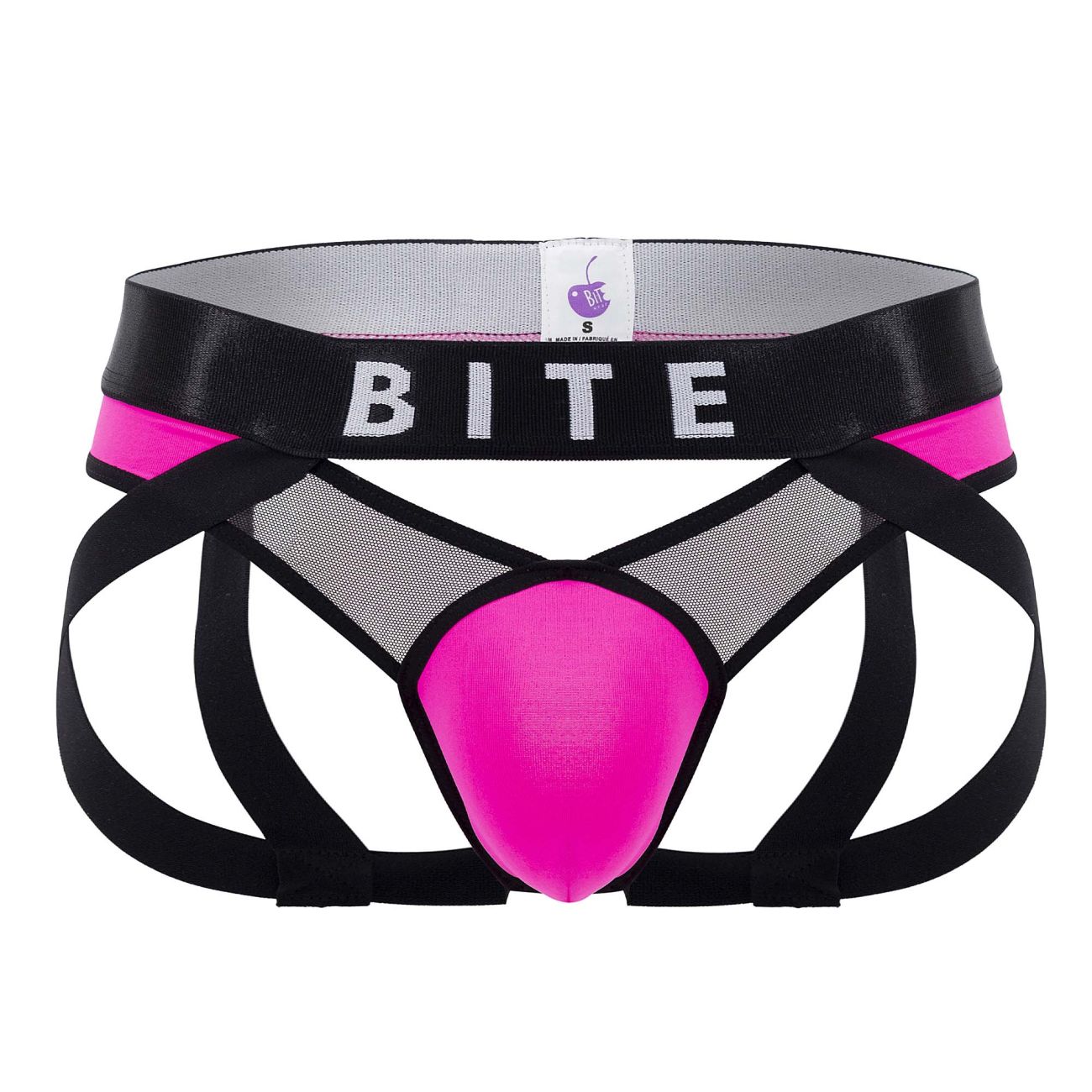 BiteWear BW2023108 Tuxedo Banana Jockstrap Black Fuchsia