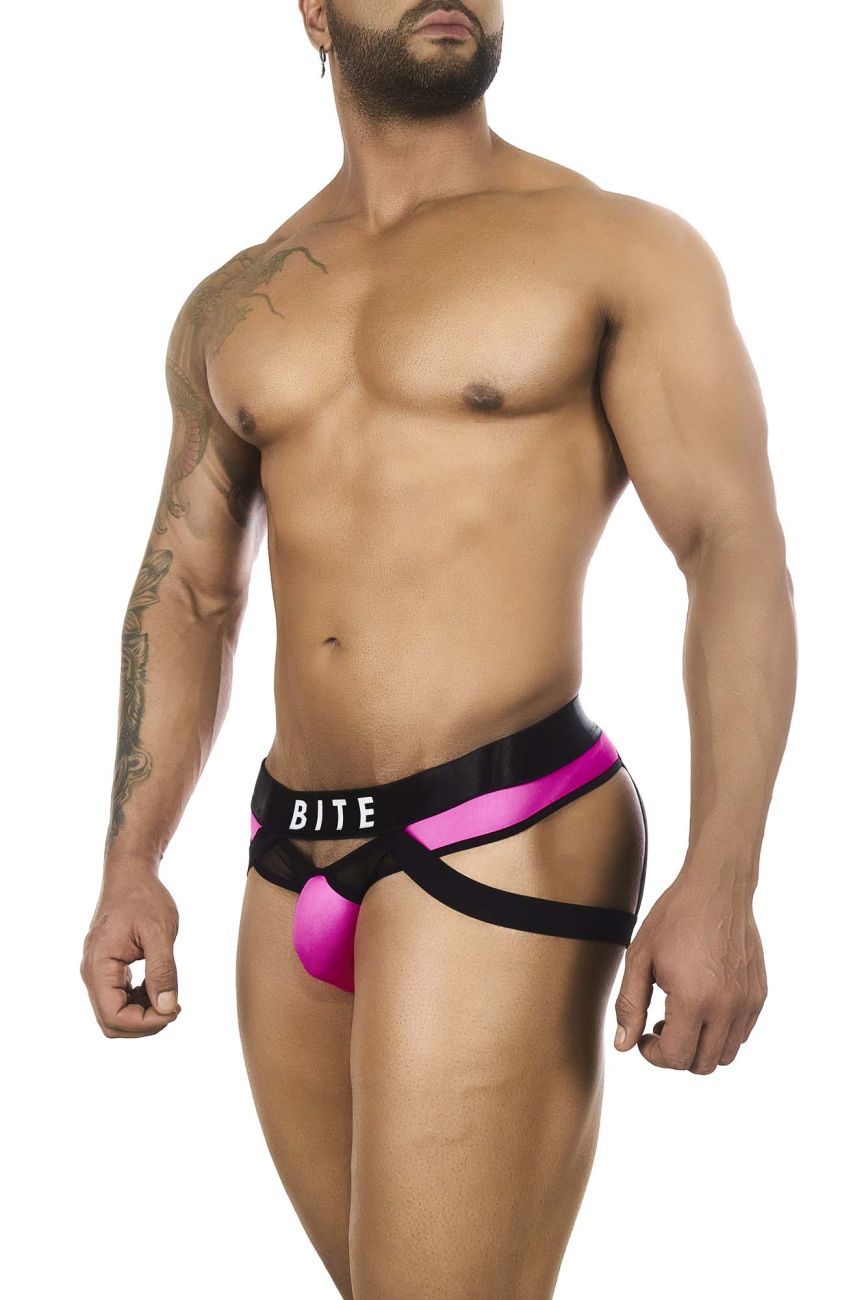 BiteWear BW2023108 Tuxedo Banana Jockstrap Black Fuchsia