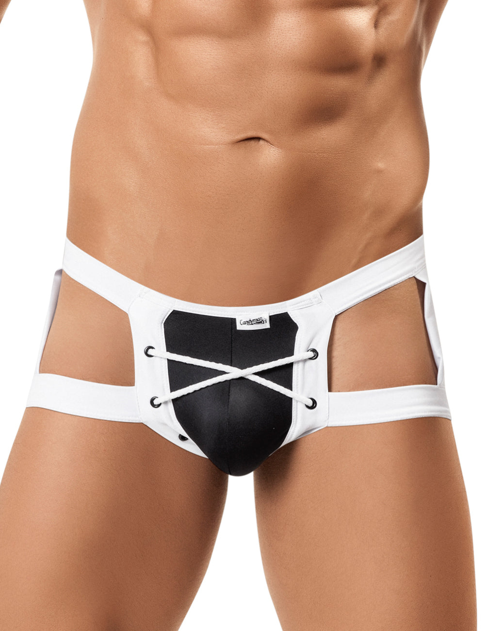 CandyMan 99137 Lace Up Football Jockstrap Black & White