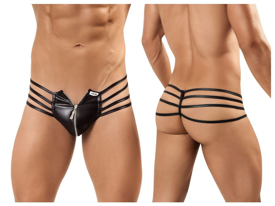 CandyMan 99140 All Zipped Up Thong Black