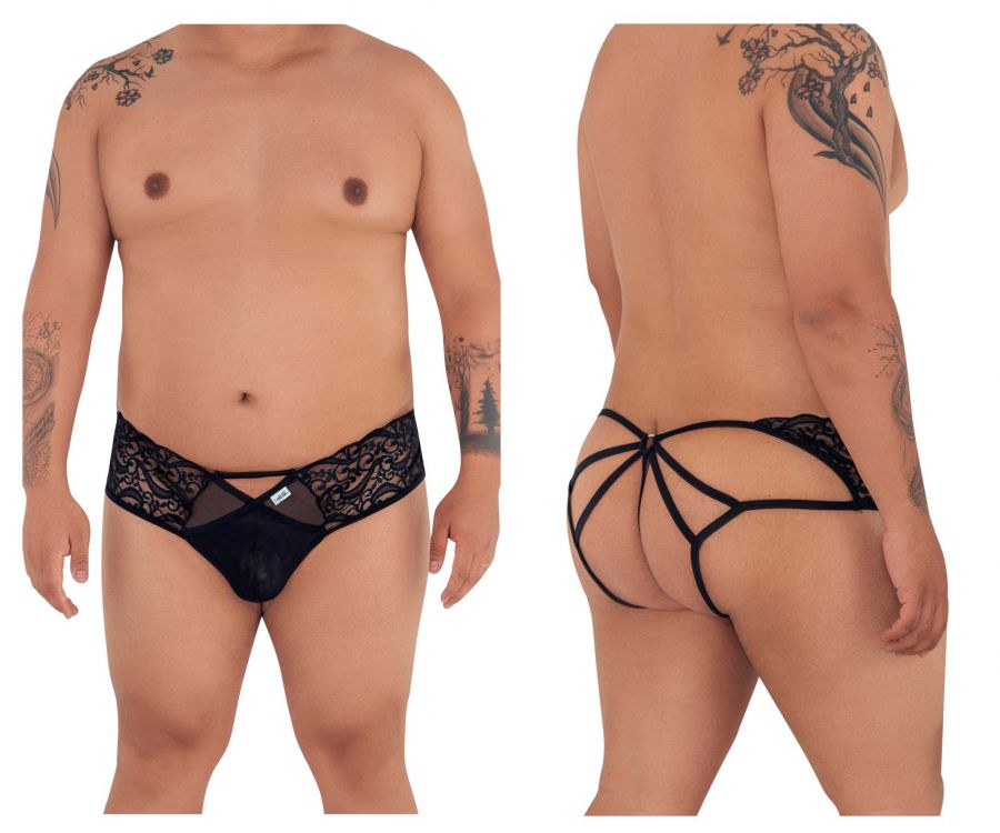 CandyMan 99232X Sexy Lace Jockstrap Black Plus Sizes