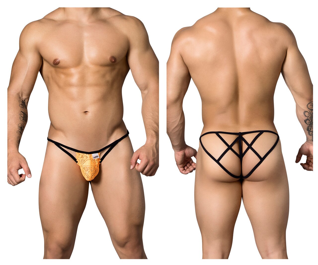 Male Candyman Lace Strappy Thong Underwear Orange