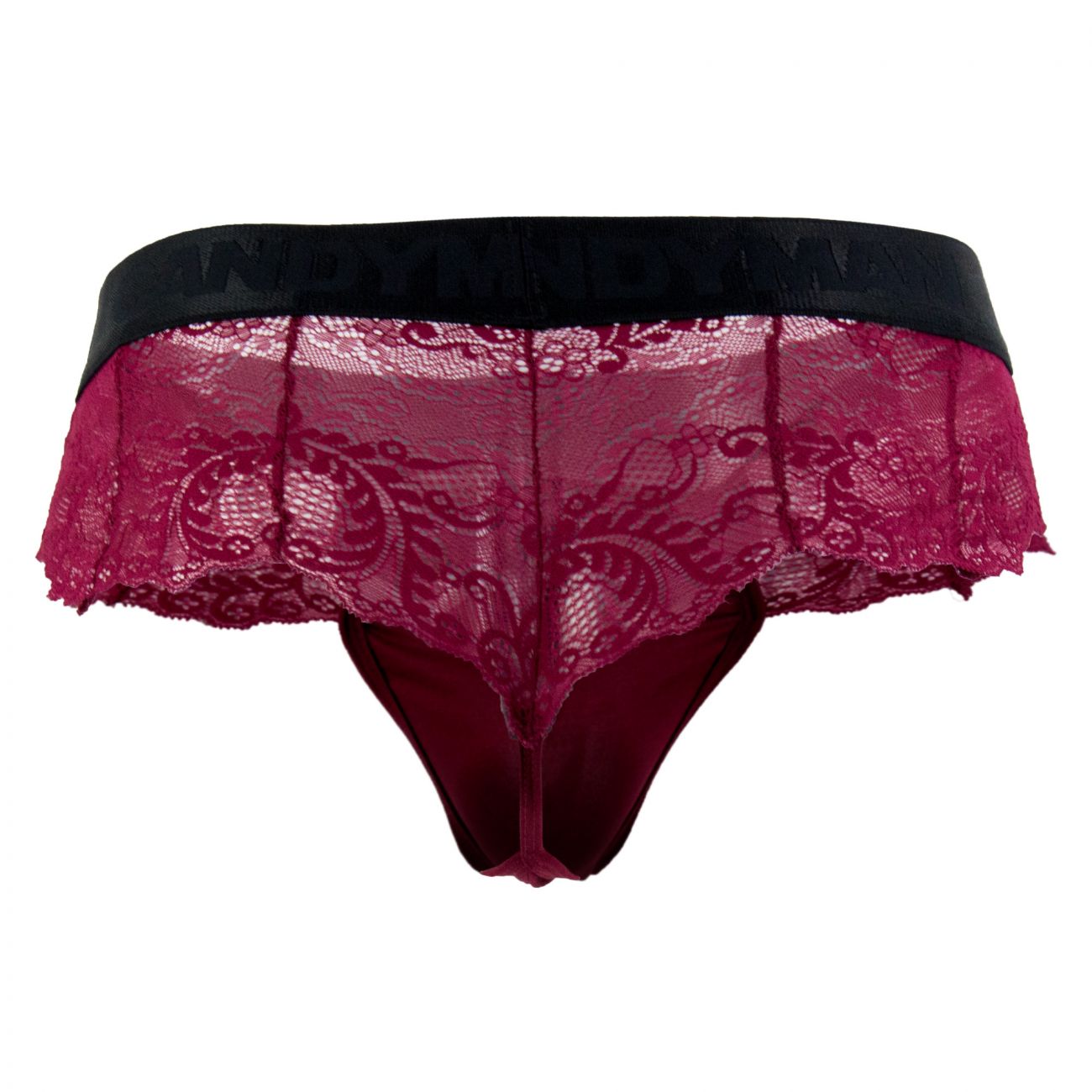 CandyMan 99304X Lace Thongs Burgundy Plus Sizes