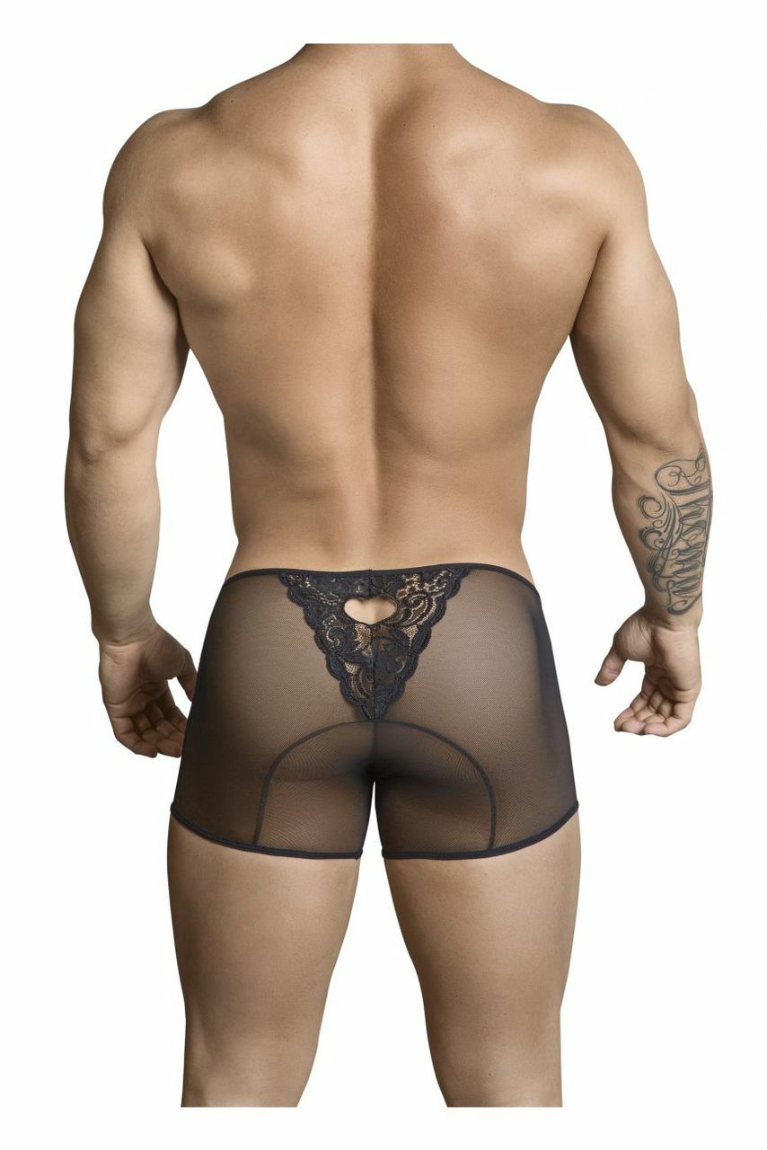 Mens Sheer and Lace Heart Boxer Briefs Black