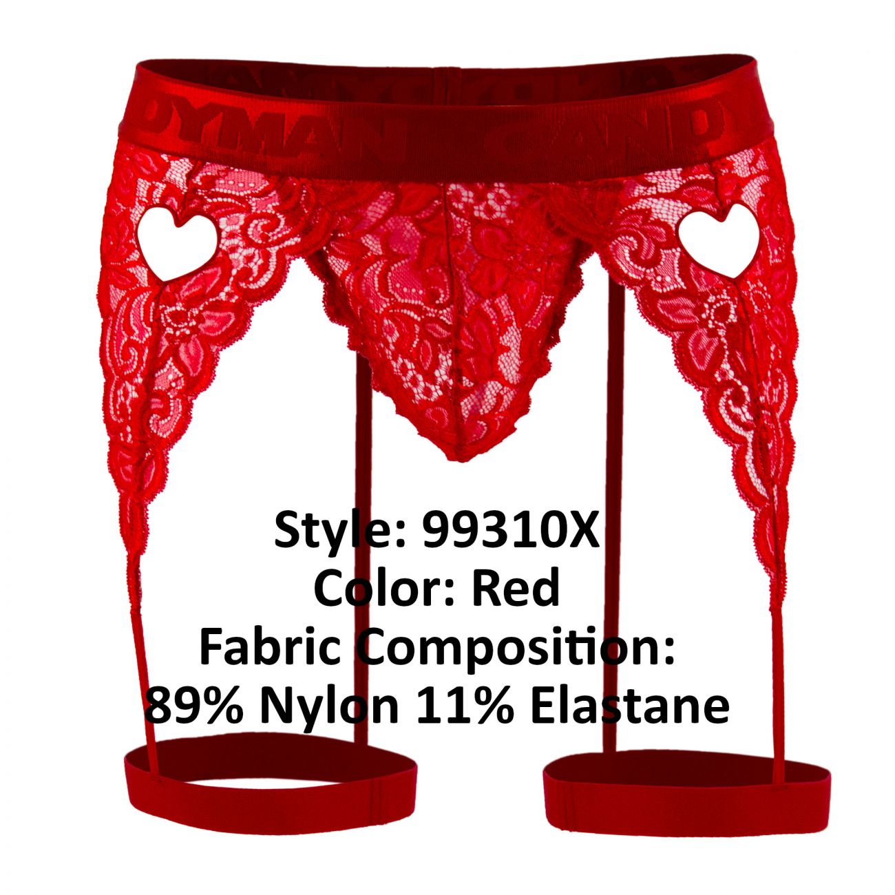 CandyMan 99310X Lace Garter Thong Red Plus Sizes